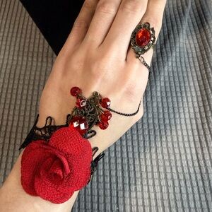 Elegant Red Rose Hand Jewelry